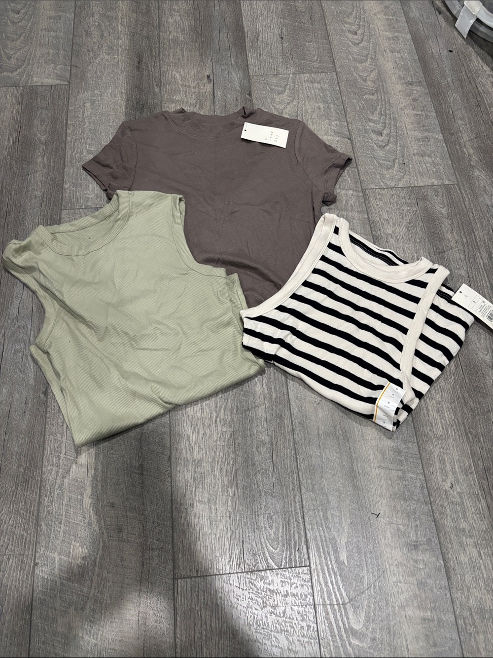 3-Piece Tank & Tee Set - Olive Green, Taupe & Black/White Stripe